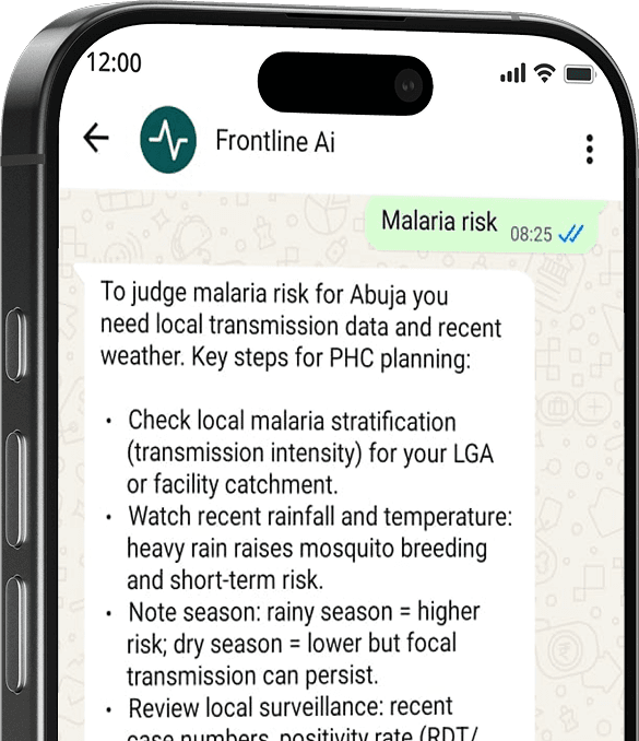 Single phone mockup behind the Frontline AI hero